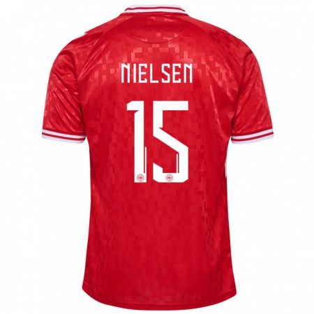 Kandiny Enfant Maillot Danemark Villads Nielsen #15 Rouge Tenues Domicile 24-26 T-Shirt
