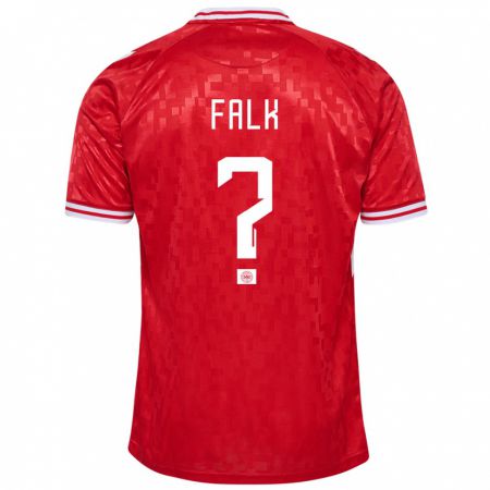 Kandiny Enfant Maillot Danemark Lukas Falk #0 Rouge Tenues Domicile 24-26 T-Shirt