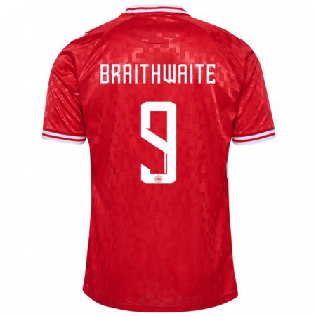 Kandiny Enfant Maillot Danemark Martin Braithwaite #9 Rouge Tenues Domicile 24-26 T-Shirt