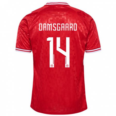 Kandiny Enfant Maillot Danemark Mikkel Damsgaard #14 Rouge Tenues Domicile 24-26 T-Shirt