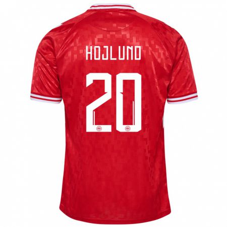 Kandiny Enfant Maillot Danemark Rasmus Hojlund #20 Rouge Tenues Domicile 24-26 T-Shirt