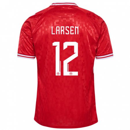 Kandiny Enfant Maillot Danemark Stine Larsen #12 Rouge Tenues Domicile 24-26 T-Shirt