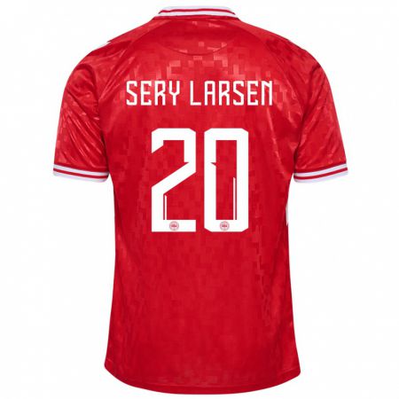 Kandiny Enfant Maillot Danemark Japhet Sery Larsen #20 Rouge Tenues Domicile 24-26 T-Shirt