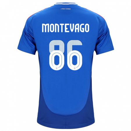 Kandiny Enfant Maillot Italie Daniele Montevago #86 Bleu Tenues Domicile 24-26 T-Shirt