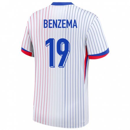 Kandiny Enfant Maillot France Karim Benzema #19 Blanc Tenues Extérieur 24-26 T-Shirt