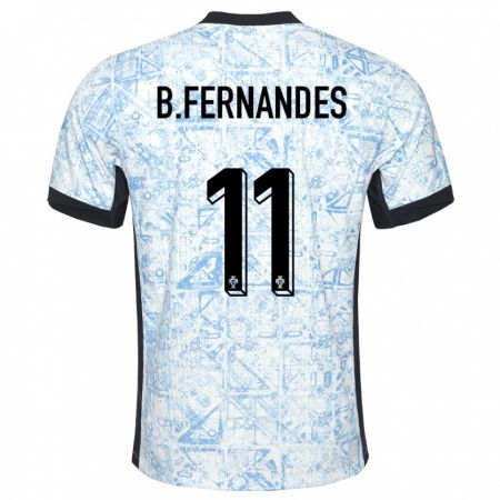 Kandiny Enfant Maillot Portugal Bruno Fernandes #11 Bleu Crème Tenues Extérieur 24-26 T-Shirt