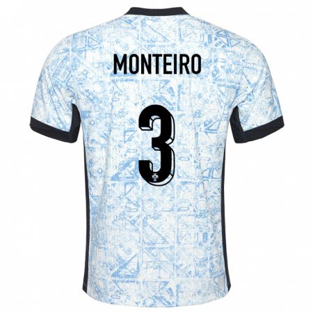 Kandiny Enfant Maillot Portugal Diogo Monteiro #3 Bleu Crème Tenues Extérieur 24-26 T-Shirt