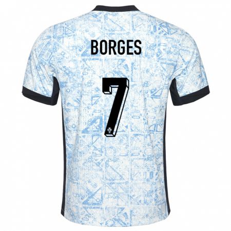 Kandiny Enfant Maillot Portugal Carlos Borges #7 Bleu Crème Tenues Extérieur 24-26 T-Shirt