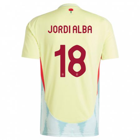 Kandiny Enfant Maillot Espagne Jordi Alba #18 Jaune Tenues Extérieur 24-26 T-Shirt