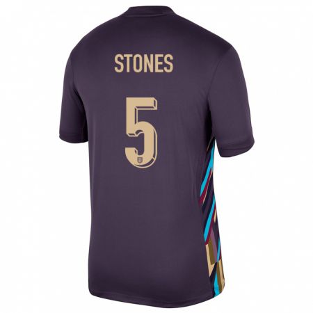 Kandiny Enfant Maillot Angleterre John Stones #5 Raisins Noirs Tenues Extérieur 24-26 T-Shirt