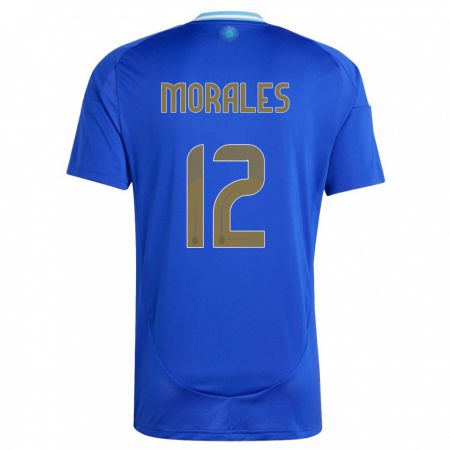 Kandiny Enfant Maillot Argentine Lautaro Morales #12 Bleu Tenues Extérieur 24-26 T-Shirt