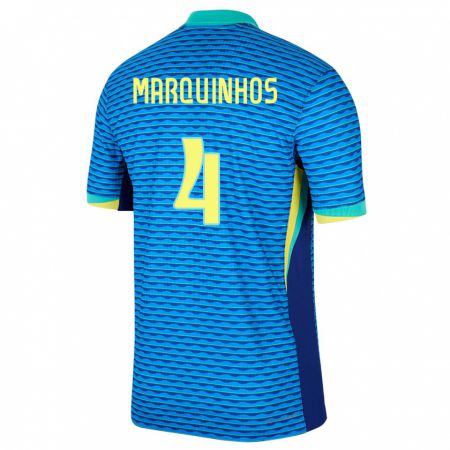 Kandiny Enfant Maillot Brésil Marquinhos #4 Bleu Tenues Extérieur 24-26 T-Shirt