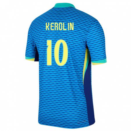 Kandiny Enfant Maillot Brésil Kerolin Nicoli #10 Bleu Tenues Extérieur 24-26 T-Shirt