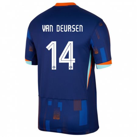 Kandiny Enfant Maillot Pays-Bas Eva Van Deursen #14 Bleu Tenues Extérieur 24-26 T-Shirt