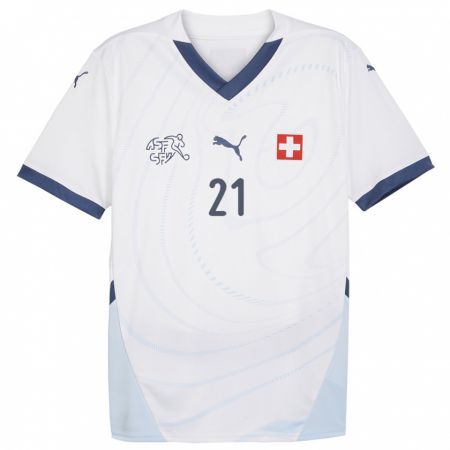 Kandiny Enfant Maillot Suisse Jonas Omlin #21 Blanc Tenues Extérieur 24-26 T-Shirt