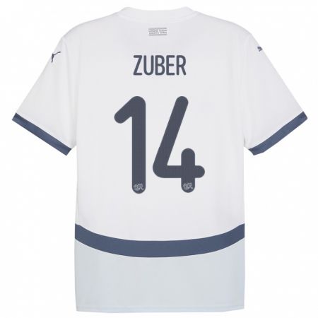Kandiny Enfant Maillot Suisse Steven Zuber #14 Blanc Tenues Extérieur 24-26 T-Shirt