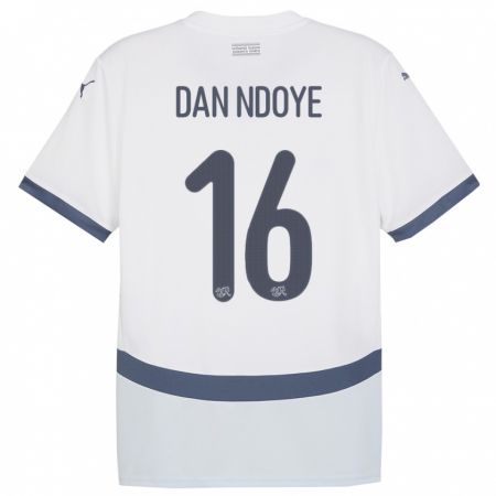 Kandiny Enfant Maillot Suisse Dan Ndoye #16 Blanc Tenues Extérieur 24-26 T-Shirt