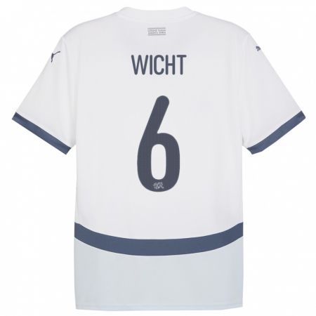 Kandiny Enfant Maillot Suisse Nathan Wicht #6 Blanc Tenues Extérieur 24-26 T-Shirt