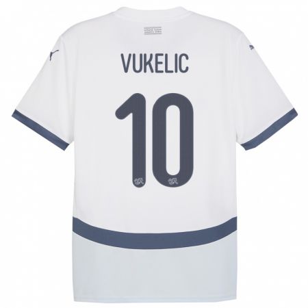 Kandiny Enfant Maillot Suisse Mile Vukelic #10 Blanc Tenues Extérieur 24-26 T-Shirt