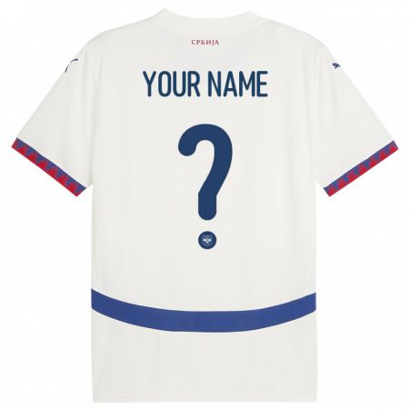 Kandiny Enfant Maillot Serbie Votre Nom #0 Blanc Tenues Extérieur 24-26 T-Shirt