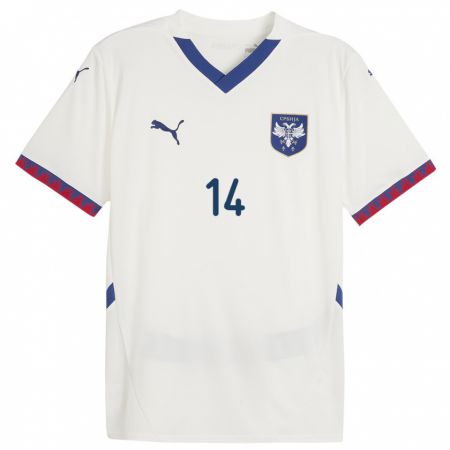 Kandiny Enfant Maillot Serbie Vladimir Miletic #14 Blanc Tenues Extérieur 24-26 T-Shirt