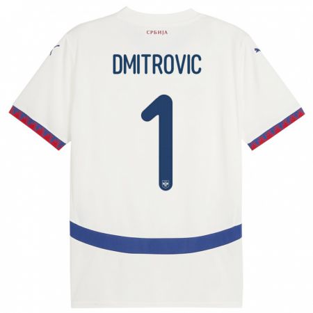 Kandiny Enfant Maillot Serbie Marko Dmitrovic #1 Blanc Tenues Extérieur 24-26 T-Shirt