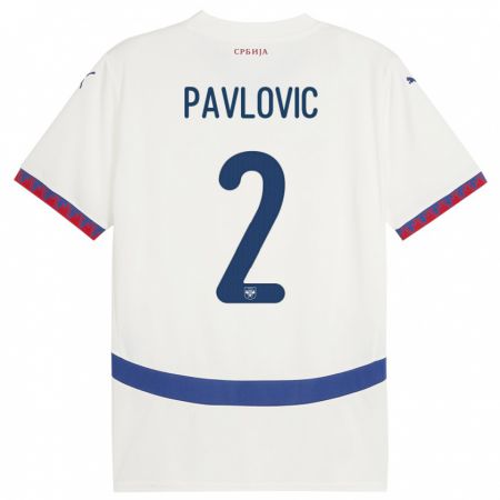 Kandiny Enfant Maillot Serbie Strahinja Pavlovic #2 Blanc Tenues Extérieur 24-26 T-Shirt