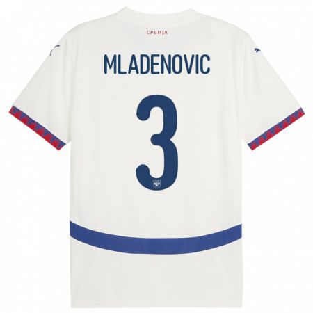 Kandiny Enfant Maillot Serbie Filip Mladenovic #3 Blanc Tenues Extérieur 24-26 T-Shirt