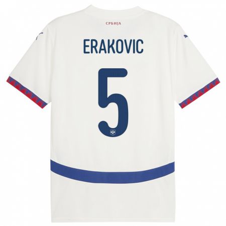 Kandiny Enfant Maillot Serbie Strahinja Erakovic #5 Blanc Tenues Extérieur 24-26 T-Shirt