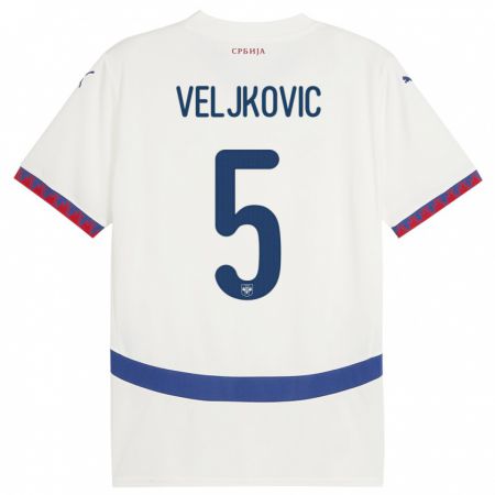 Kandiny Enfant Maillot Serbie Milos Veljkovic #5 Blanc Tenues Extérieur 24-26 T-Shirt