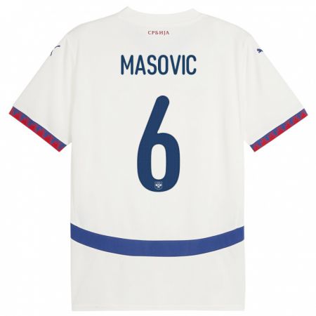 Kandiny Enfant Maillot Serbie Erhan Masovic #6 Blanc Tenues Extérieur 24-26 T-Shirt