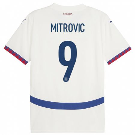 Kandiny Enfant Maillot Serbie Aleksandar Mitrovic #9 Blanc Tenues Extérieur 24-26 T-Shirt