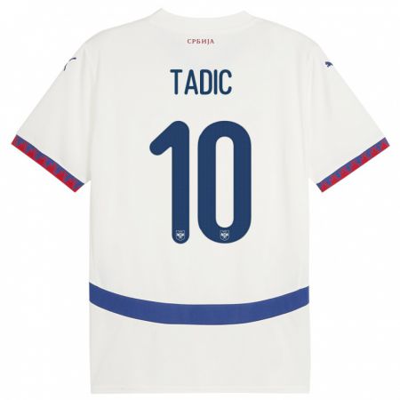Kandiny Enfant Maillot Serbie Dusan Tadic #10 Blanc Tenues Extérieur 24-26 T-Shirt