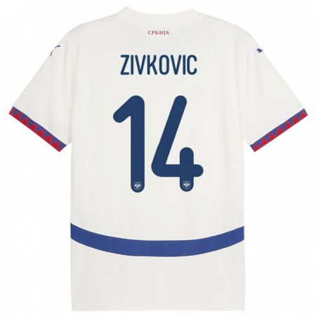 Kandiny Enfant Maillot Serbie Andrija Zivkovic #14 Blanc Tenues Extérieur 24-26 T-Shirt
