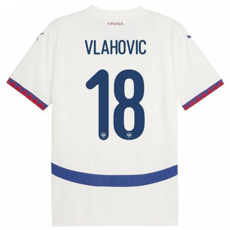 Kandiny Enfant Maillot Serbie Dusan Vlahovic #18 Blanc Tenues Extérieur 24-26 T-Shirt