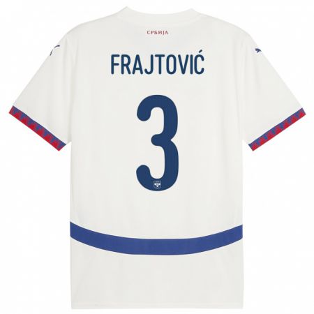Kandiny Enfant Maillot Serbie Andela Frajtovic #3 Blanc Tenues Extérieur 24-26 T-Shirt