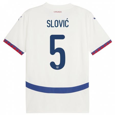 Kandiny Enfant Maillot Serbie Violeta Slovic #5 Blanc Tenues Extérieur 24-26 T-Shirt