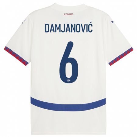 Kandiny Enfant Maillot Serbie Nevena Damjanovic #6 Blanc Tenues Extérieur 24-26 T-Shirt