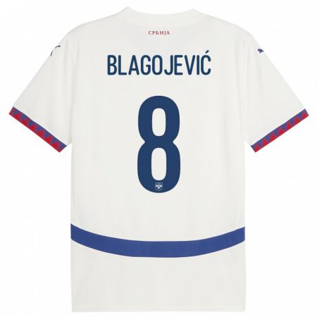 Kandiny Enfant Maillot Serbie Dina Blagojevic #8 Blanc Tenues Extérieur 24-26 T-Shirt