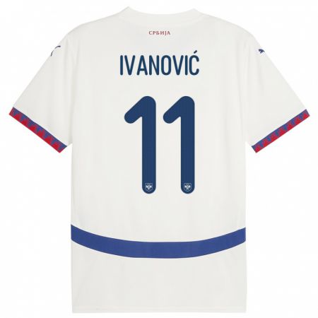 Kandiny Enfant Maillot Serbie Miljana Ivanovic #11 Blanc Tenues Extérieur 24-26 T-Shirt
