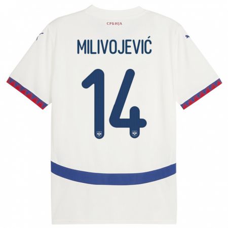 Kandiny Enfant Maillot Serbie Vesna Milivojevic #14 Blanc Tenues Extérieur 24-26 T-Shirt