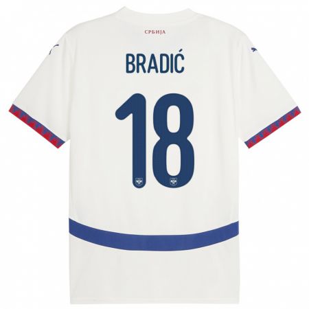 Kandiny Enfant Maillot Serbie Biljana Bradic #18 Blanc Tenues Extérieur 24-26 T-Shirt