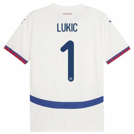 Kandiny Enfant Maillot Serbie Ognjen Lukic #1 Blanc Tenues Extérieur 24-26 T-Shirt