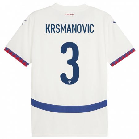 Kandiny Enfant Maillot Serbie Nemanja Krsmanovic #3 Blanc Tenues Extérieur 24-26 T-Shirt