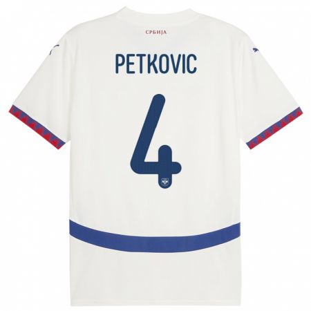 Kandiny Enfant Maillot Serbie Nikola Petkovic #4 Blanc Tenues Extérieur 24-26 T-Shirt