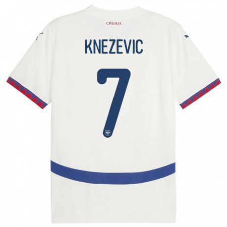 Kandiny Enfant Maillot Serbie Nikola Knezevic #7 Blanc Tenues Extérieur 24-26 T-Shirt