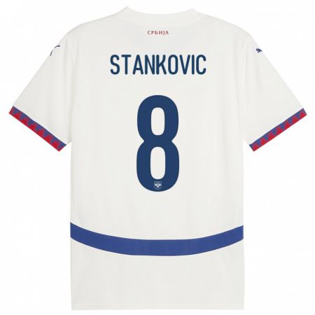 Kandiny Enfant Maillot Serbie Nikola Stankovic #8 Blanc Tenues Extérieur 24-26 T-Shirt