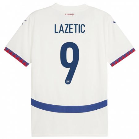 Kandiny Enfant Maillot Serbie Marko Lazetic #9 Blanc Tenues Extérieur 24-26 T-Shirt