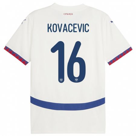 Kandiny Enfant Maillot Serbie Bojan Kovacevic #16 Blanc Tenues Extérieur 24-26 T-Shirt