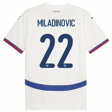 Kandiny Enfant Maillot Serbie Igor Miladinovic #22 Blanc Tenues Extérieur 24-26 T-Shirt